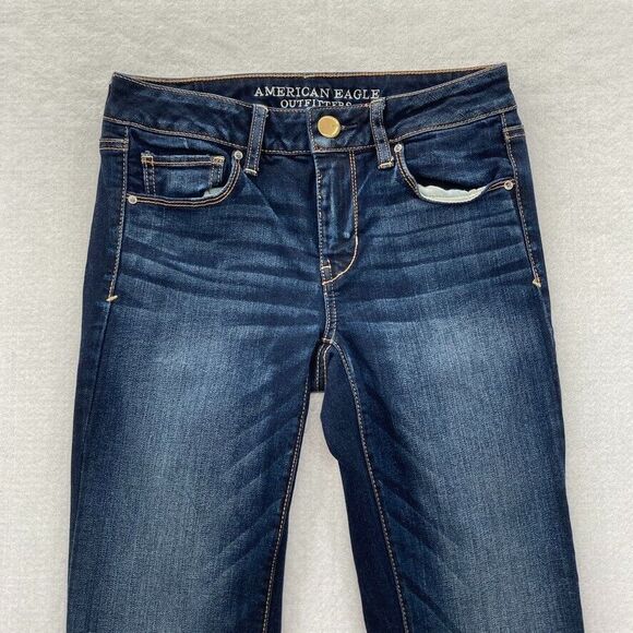 American Eagle Skinny Jeans Women's 4 Short Black Stretch Denim Low Rise Pants - Picture 2 of 13